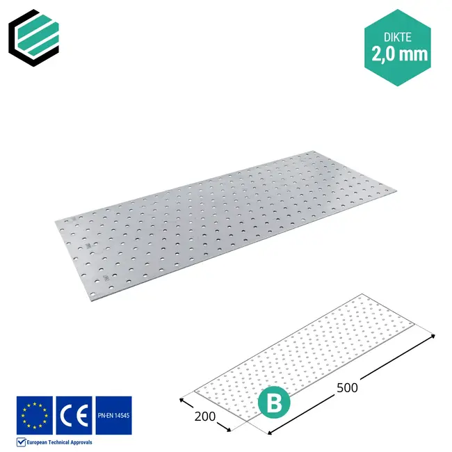 Koppelplaat 200x500 mm (2,0 mm) verzinkt (10 stuks)