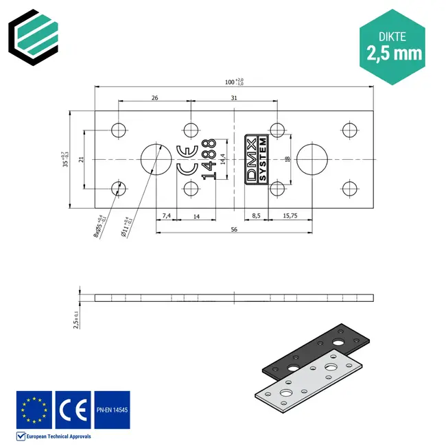 Koppelplaat 35x100 mm (2,5 mm) verzinkt (20 stuks)