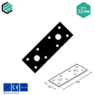 Domax  Koppelplaat 35x100 mm (2,5 mm) verzinkt Zwart (10 stuks)
