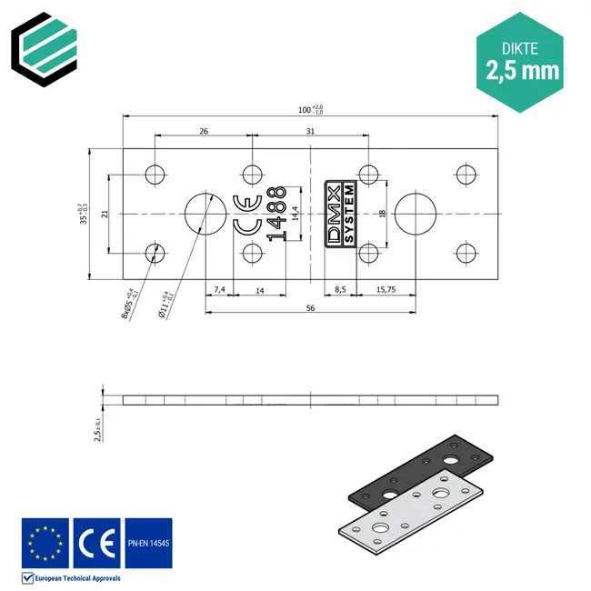 Koppelplaat 35x100 mm (2,5 mm) verzinkt Zwart (20 stuks)