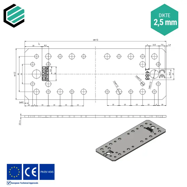 Koppelplaat 65x180 mm (2,5 mm) verzinkt (20 stuks)