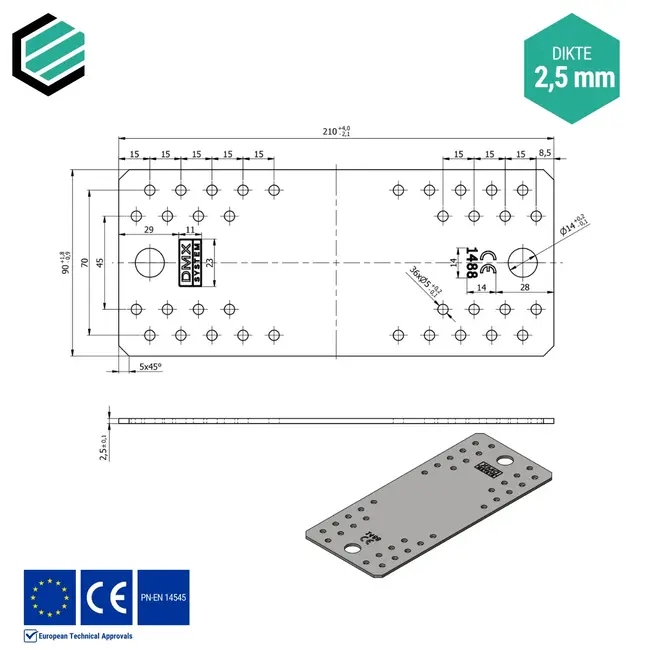 Koppelplaat 90x210 mm (2,5 mm) verzinkt (20 stuks)