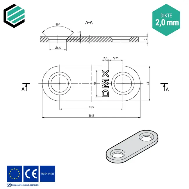 Koppelplaat 13x36,5 mm (2,0 mm) verzinkt (25 stuks)
