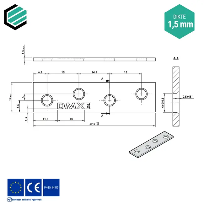 Koppelplaat 14x58 mm (1,5 mm) verzinkt (50 stuks)