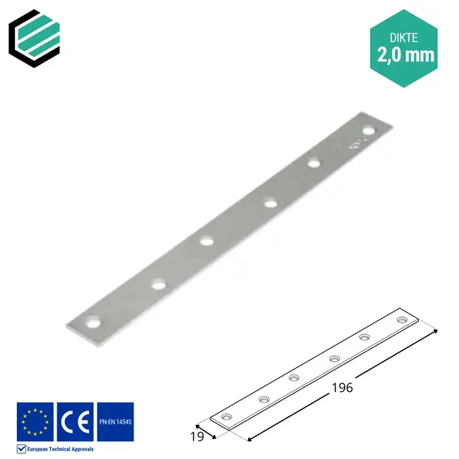 Koppelplaat 19x196 mm (2,0 mm) verzinkt (20 stuks)