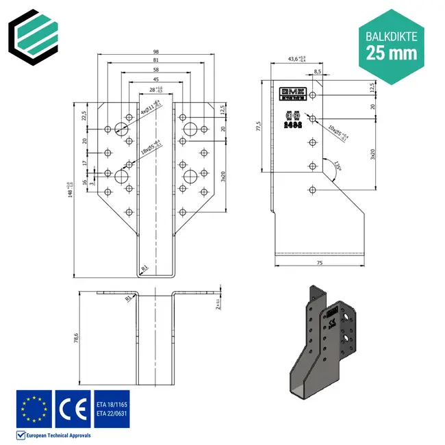 Raveeldrager 25x146 mm (2,0 mm) verzinkt (10 stuks)