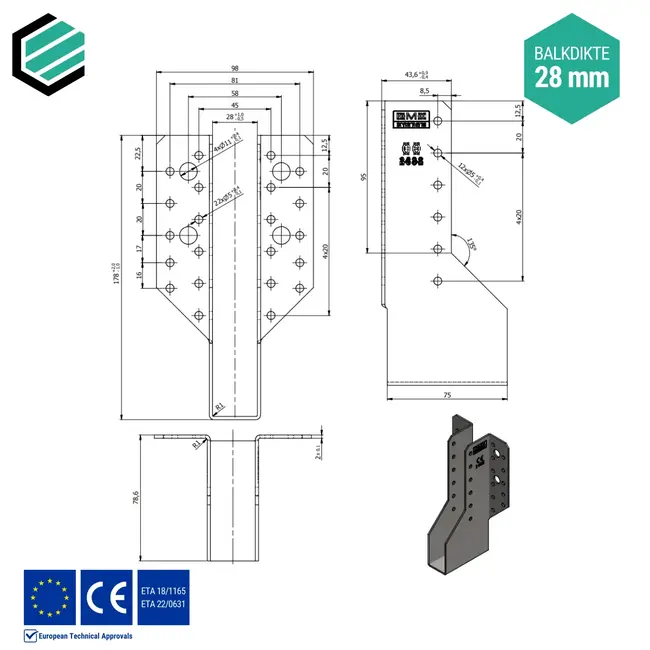 Raveeldrager 28x176 mm (2,0 mm) verzinkt (10 stuks)