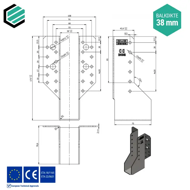 Raveeldrager 38x171 mm (2,0 mm) verzinkt (10 stuks)