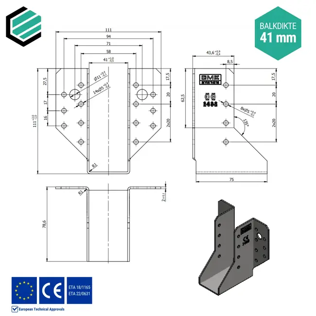 Raveeldrager 41x110x75 mm (2,0 mm) verzinkt (10 stuks)