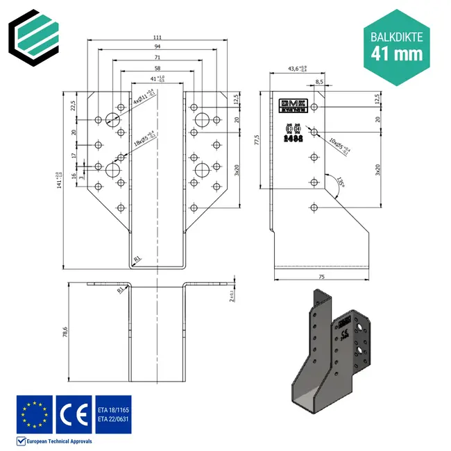 Raveeldrager 41x140x75 mm (2,0 mm) verzinkt (10 stuks)