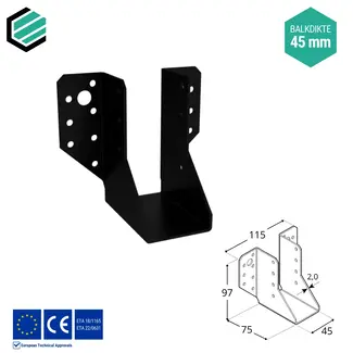 Domax  Raveeldrager 45x97x75 mm (2,0 mm) verzinkt (6 stuks) Zwart