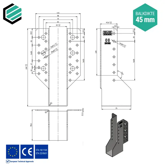 Raveeldrager 45x197 mm (2,0 mm) verzinkt (10 stuks)
