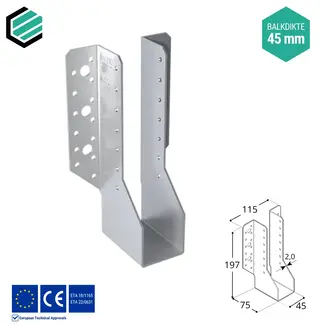 Domax  Raveeldrager 45x197x75 mm (2,0 mm) verzinkt (10 stuks)