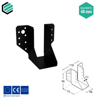 Domax  Raveeldrager 48x96x75 mm (2,0 mm) verzinkt (6 stuks) Zwart