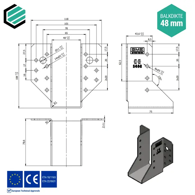 Raveeldrager 45x106 mm (2,0 mm) verzinkt (10 stuks)