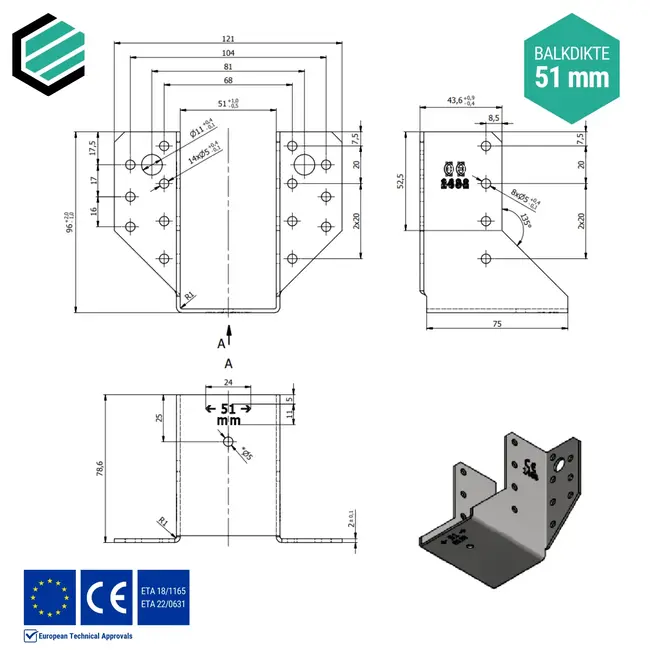 Raveeldrager 51x94 mm (2,0 mm) verzinkt (10 stuks)