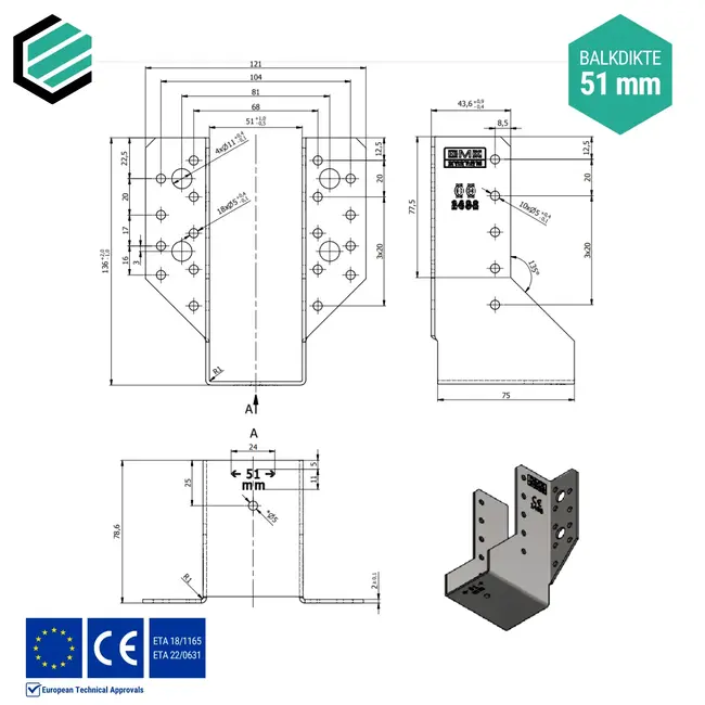 Raveeldrager 51x135 mm (2,0 mm) verzinkt (10 stuks)