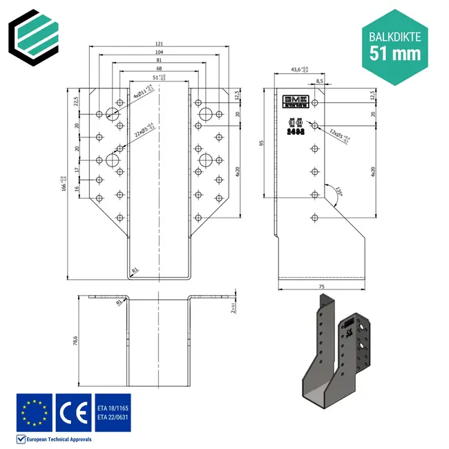 Raveeldrager 51x165 mm (2,0 mm) verzinkt (10 stuks)