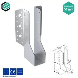 Domax  Raveeldrager 51x195x75 mm (2,0 mm) verzinkt (10 stuks)