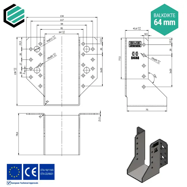 Raveeldrager 64x128 mm (2,0 mm) verzinkt (10 stuks)