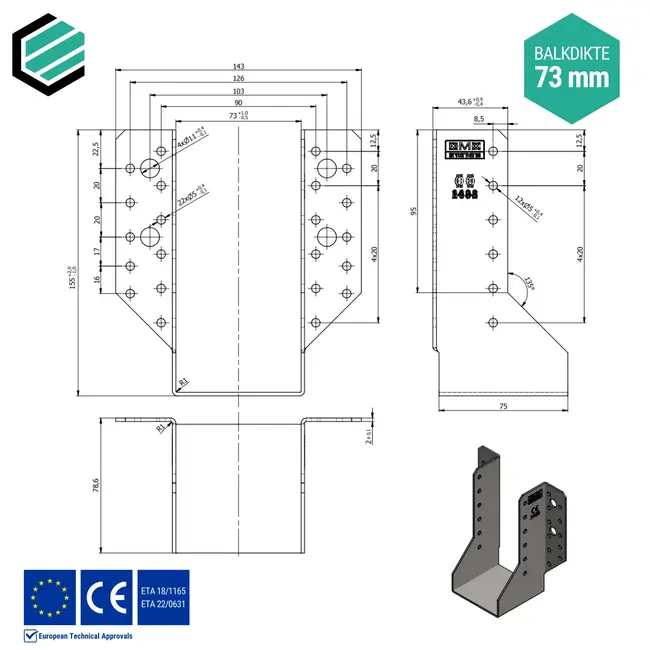 Raveeldrager 73x153 mm (2,0 mm) verzinkt (10 stuks)