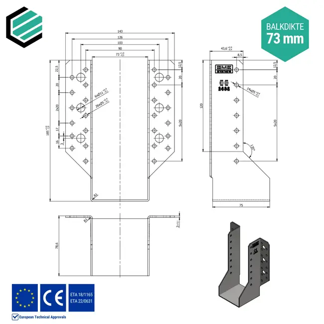 Raveeldrager 73x183 mm (2,0 mm) verzinkt (10 stuks)