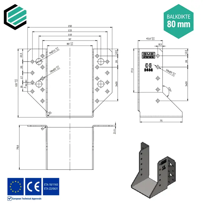 Raveeldrager 80x120 mm (2,0 mm) verzinkt (10 stuks)