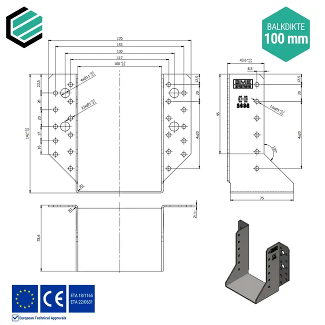 Raveeldrager 100x140x75 mm (2,0 mm) verzinkt (10 stuks)