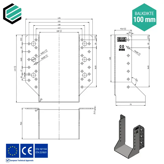 Raveeldrager 100x170x75 mm (2,0 mm) verzinkt (10 stuks)