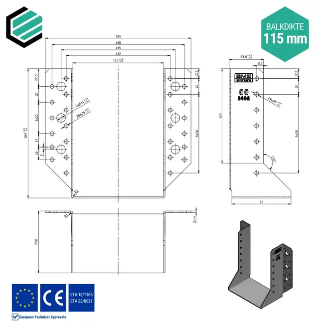Raveeldrager 115x163x75 mm (2,0 mm) verzinkt (10 stuks)