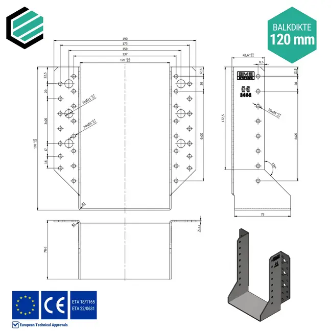 Raveeldrager 120x190x75 mm (2,0 mm) verzinkt (10 stuks)