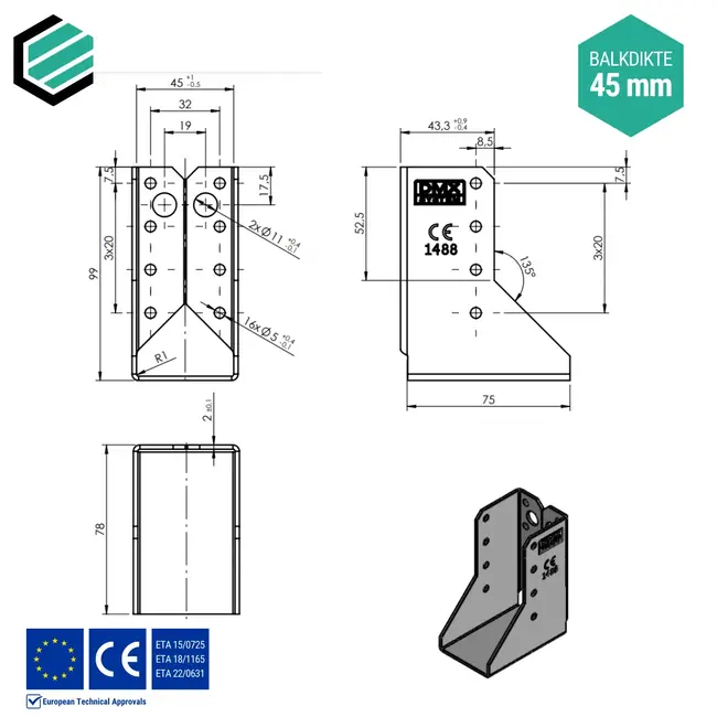 Balkdrager 45x97 mm (2,0 mm) verzinkt (10 stuks)