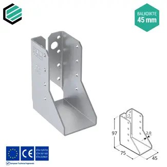 Domax  Balkdrager 45x97x75 mm (2,0 mm) verzinkt (10 stuks)