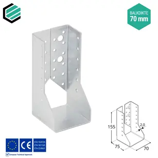 Domax  Balkdrager 70x155x75 mm (2,0 mm) verzinkt (10 stuks)