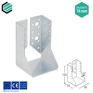 Domax  Balkdrager 76x122x75 mm (2,0 mm) verzinkt (10 stuks)