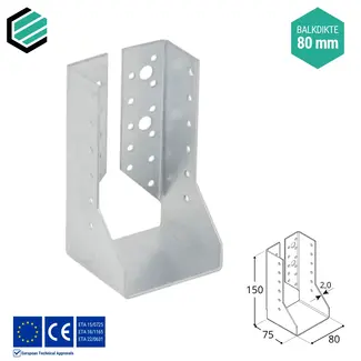 Domax  Balkdrager 80x150x75 mm (2,0 mm) verzinkt (10 stuks)