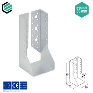 Domax  Balkdrager 80x180x75 mm (2,0 mm) verzinkt (10 stuks)