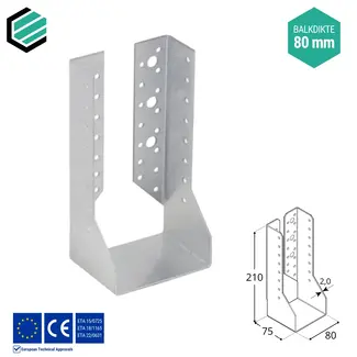 Domax  Balkdrager 80x210x75 mm (2,0 mm) verzinkt (10 stuks)