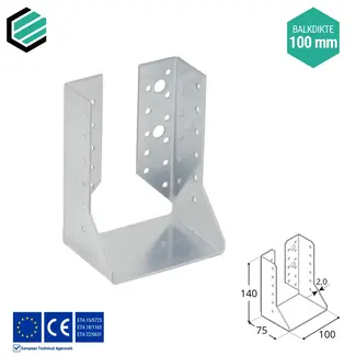 Domax  Balkdrager 100x140x75 mm (2,0 mm) verzinkt (10 stuks)