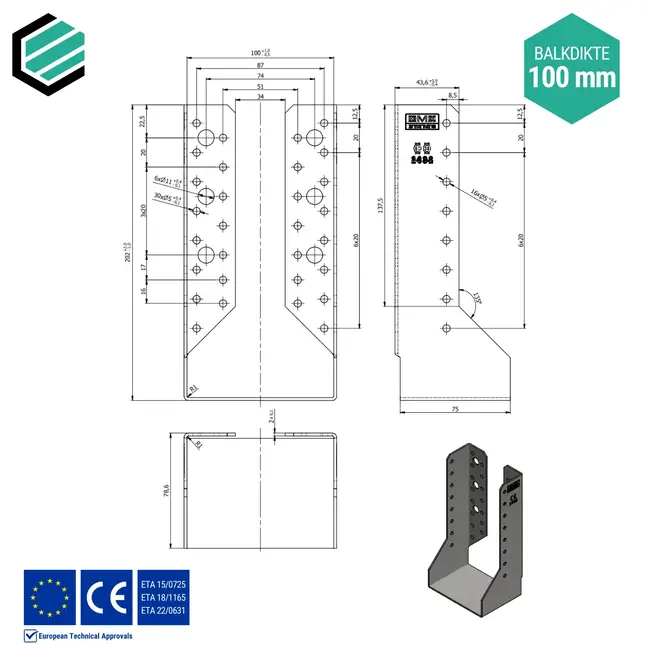 Balkdrager 100x200 mm (2,0 mm) verzinkt (10 stuks)
