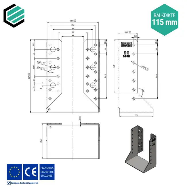 Balkdrager 115x163 mm (2,0 mm) verzinkt (10 stuks)