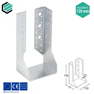 Domax  Balkdrager 120x190x75 mm (2,0 mm) verzinkt (10 stuks)