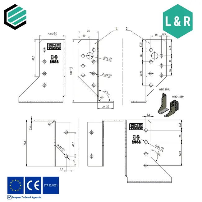 Balkdrager 25x105 mm (2,0 mm) verzinkt (10 sets)