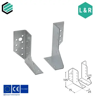 Domax  Balkdrager 25x105x75 mm (2,0 mm) verzinkt (10 sets)