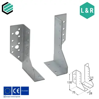 Domax  Balkdrager 28x130x75 mm (2,0 mm) verzinkt (10 sets)