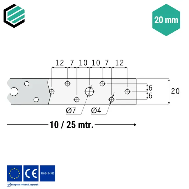 Montageband 20x1,00mm verzinkt - Rol 10 mtr.