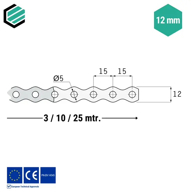 Montageband 12x0,7 mm verzinkt - Rol 25 mtr.
