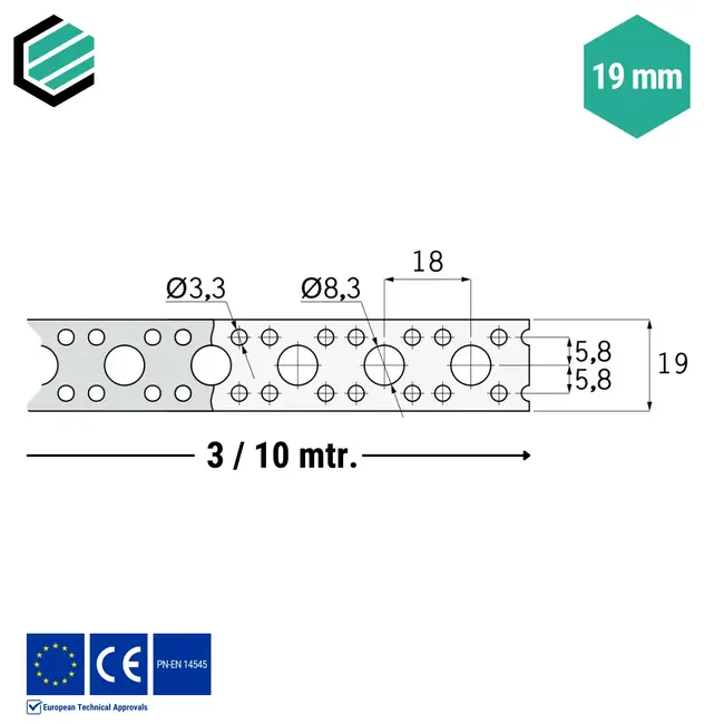 Montageband 19x0,7mm verzinkt - Rol 3 mtr.