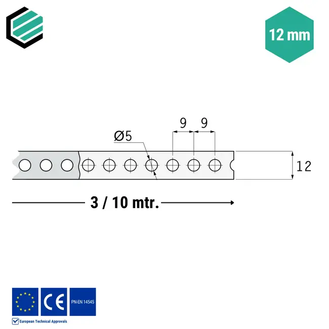Montageband 12x0,7mm verzinkt - Rol 3 mtr.