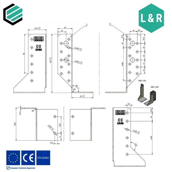 Balkdrager 50x140 mm (2,0 mm) verzinkt (10 sets)